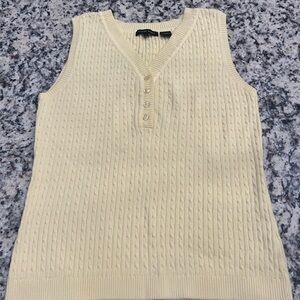 Jeanne Pierre Cream Ribbed Knit Sweater